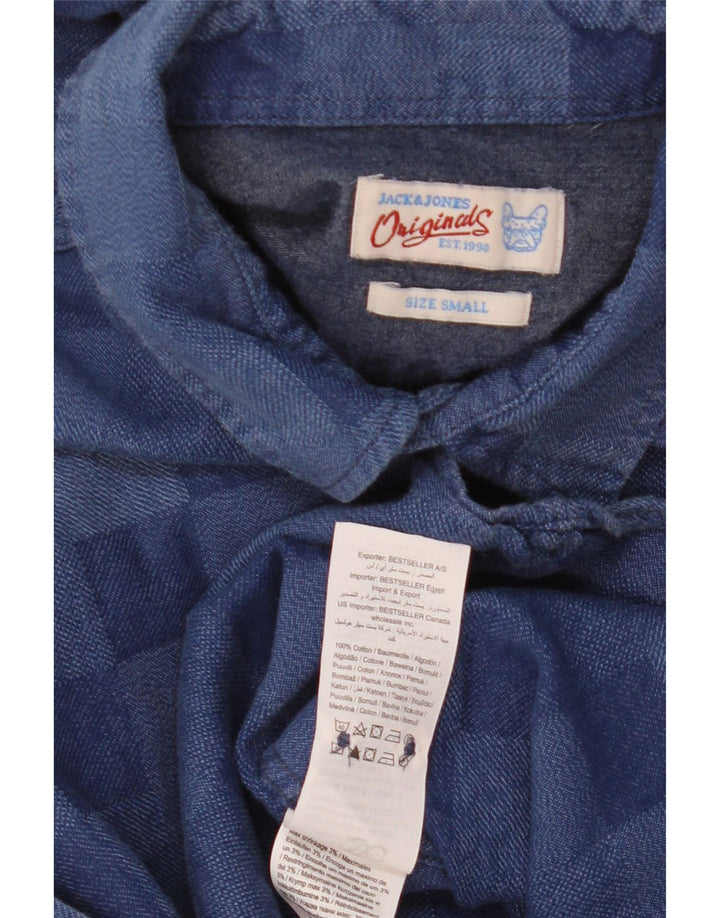 Мужская рубашка Jack & Jones, маленькая синяя, хлопок в мелкую клетку