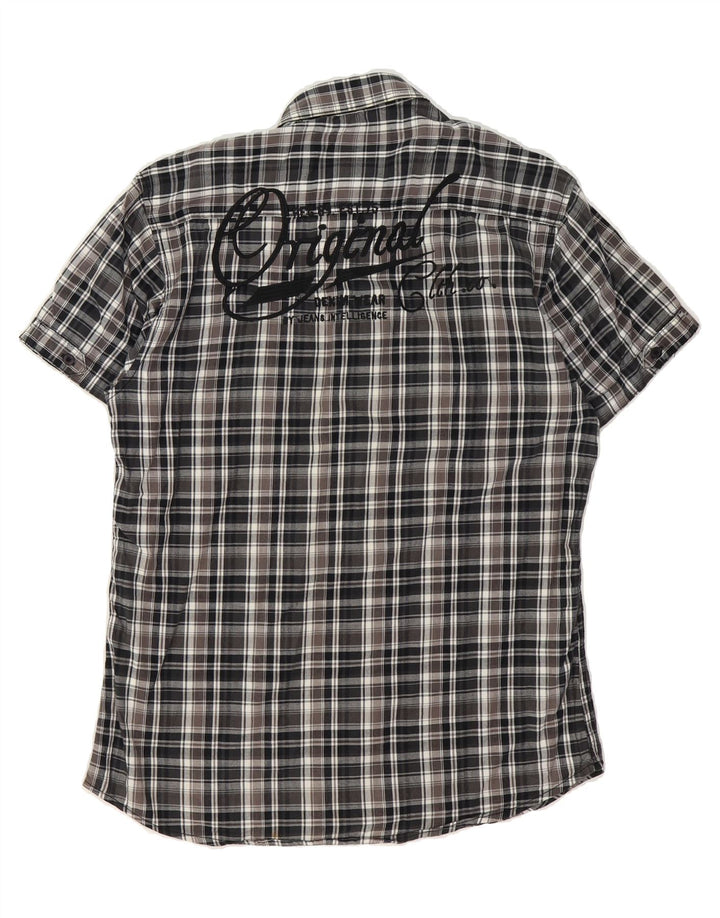 JACK & JONES Mens Short Sleeve Shirt Large Black Check Cotton Vintage Jack & Jones and Second-Hand Jack & Jones from Messina Hembry 