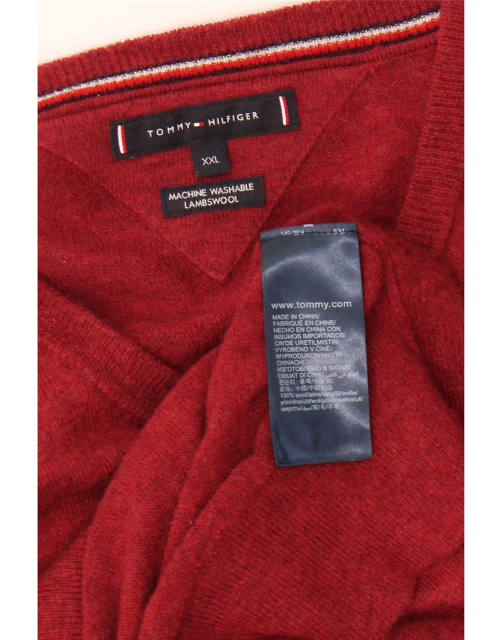 TOMMY HILFIGER Мужской джемпер с v-образным вырезом 2XL, красный, шерсть