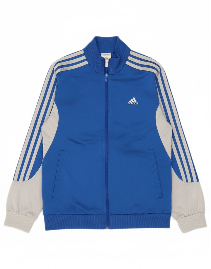 ADIDAS Boys Tracksuit Top Jacket 11-12 Years Blue Colourblock Polyester