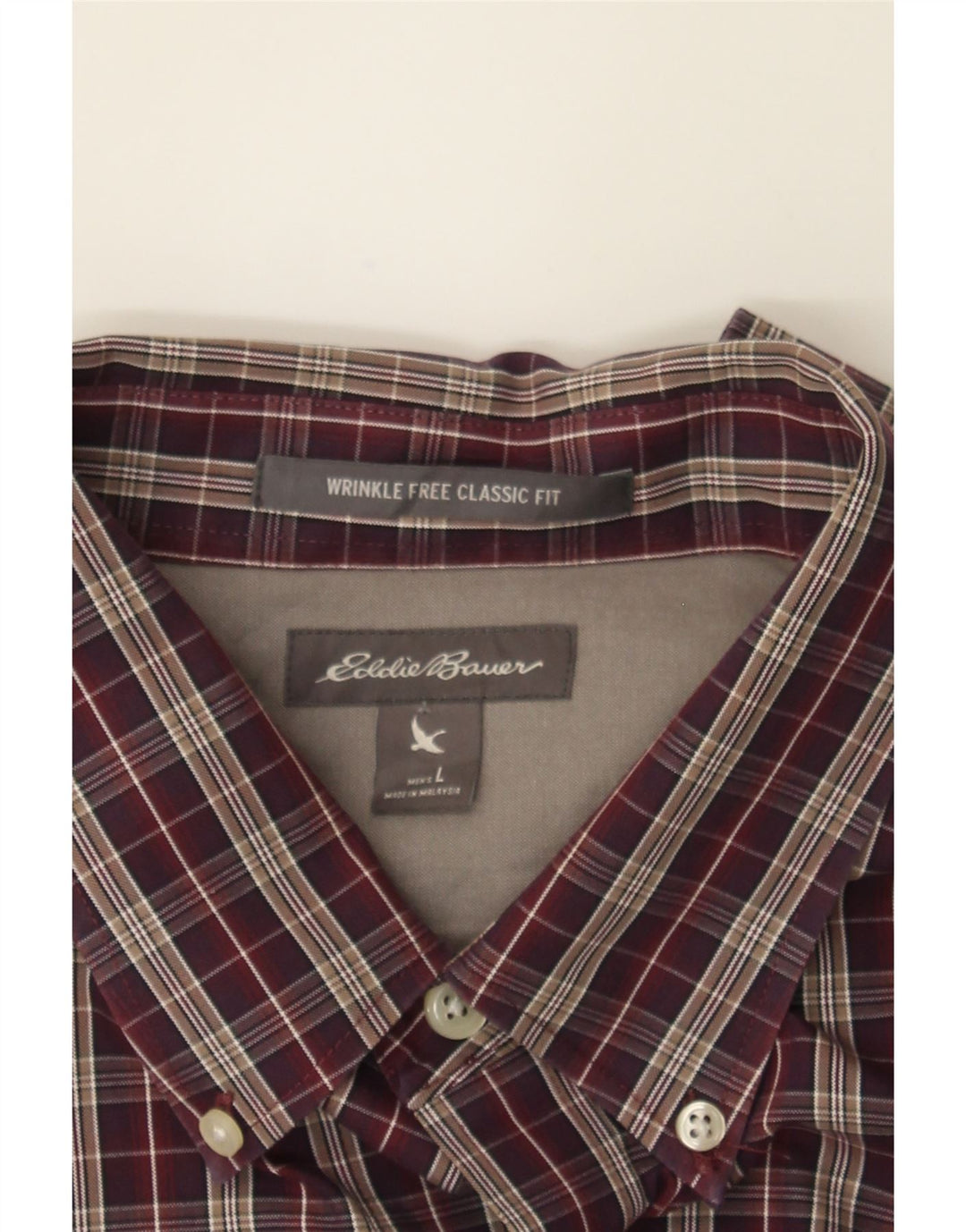 EDDIE BAUER Mens Classic Fit Shirt Large Burgundy Check Cotton Vintage Eddie Bauer and Second-Hand Eddie Bauer from Messina Hembry 