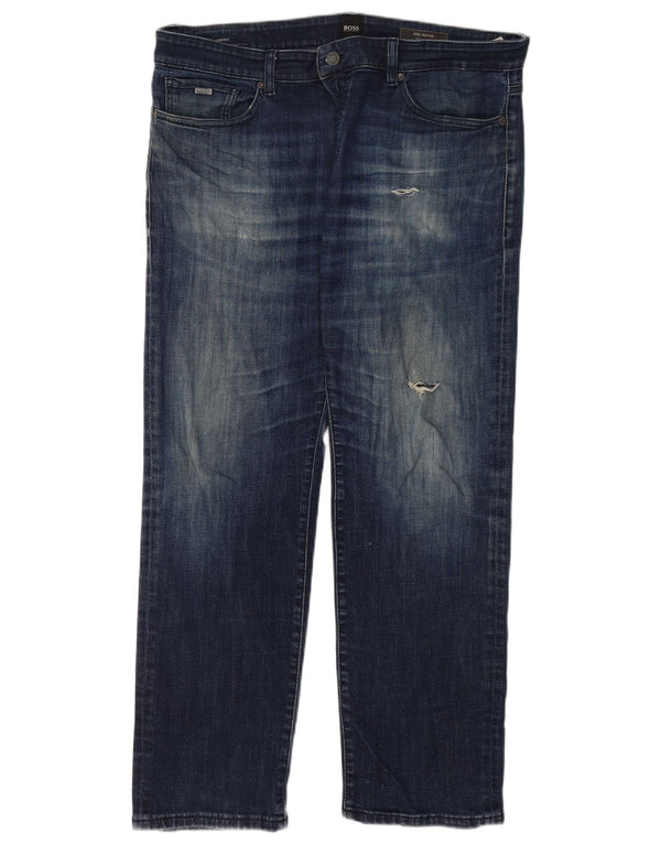 Женские прямые джинсы Hugo Boss W36 L32 синие, хлопок