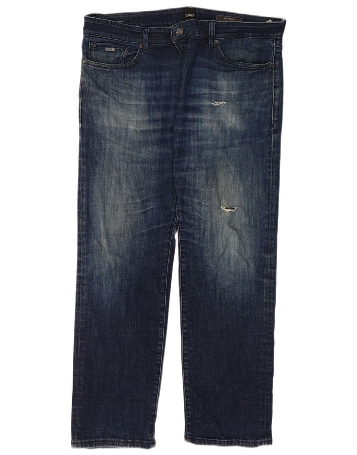 Женские прямые джинсы Hugo Boss W36 L32 синие, хлопок