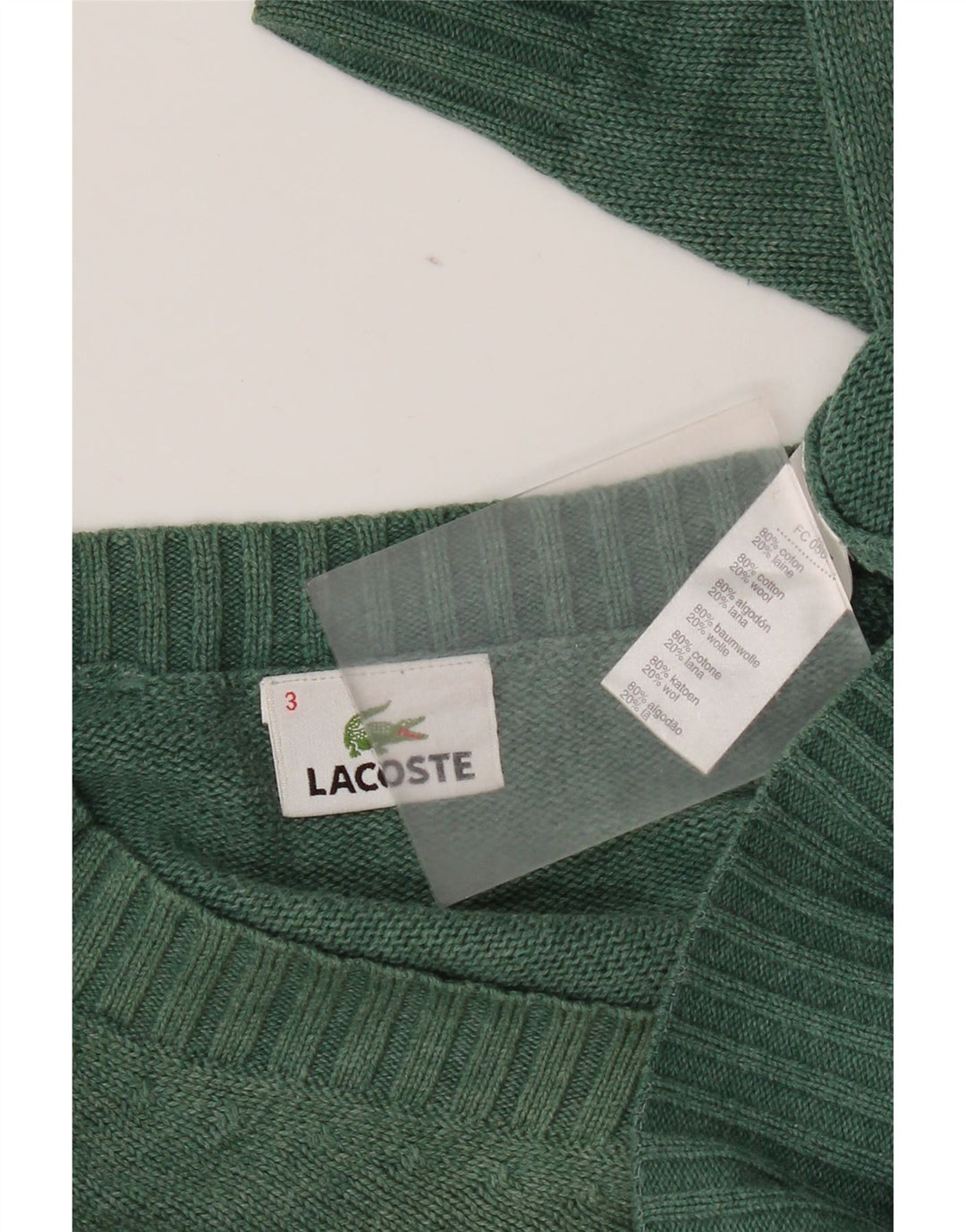 Мужской джемпер с v-образным вырезом Lacoste, размер 3, маленький зеленый хлопок