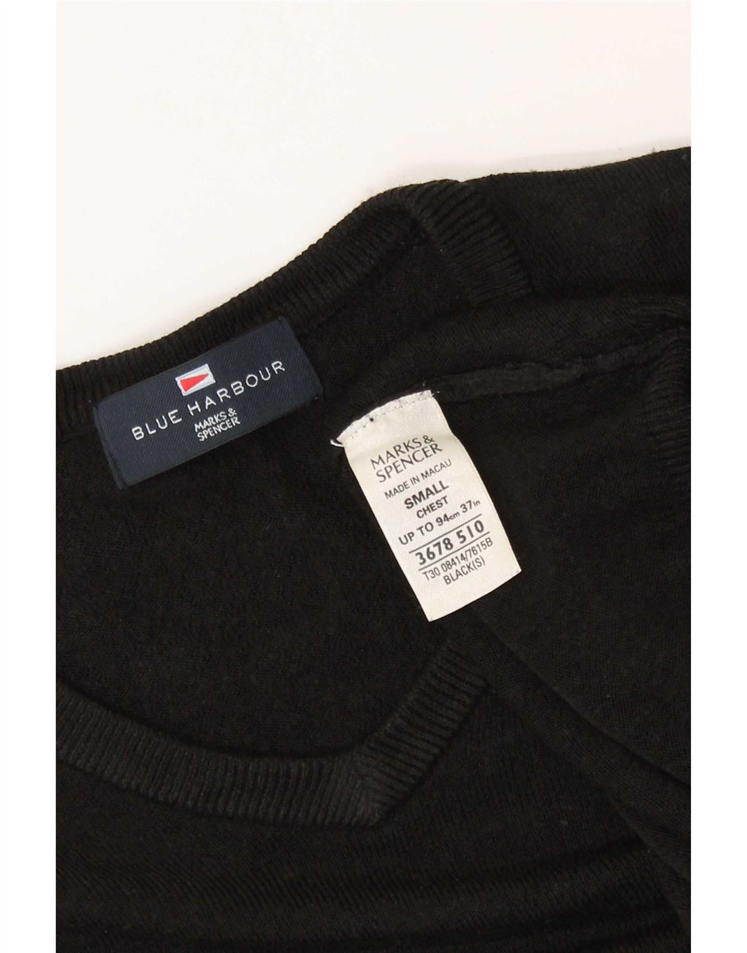 Мужской джемпер с v-образным вырезом Marks & Spencer Blue Harbour, маленький черный акрил