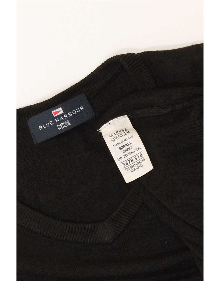 Мужской джемпер с v-образным вырезом Marks & Spencer Blue Harbour, маленький черный акрил