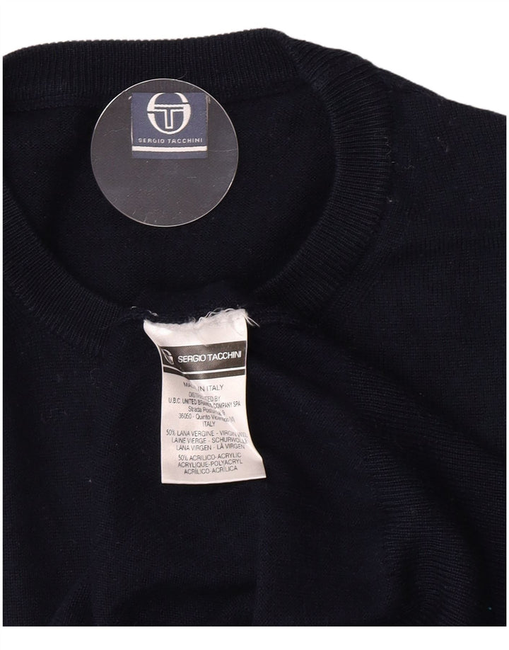 Мужской джемпер с круглым вырезом Sergio Tacchini, средний темно-синий из натуральной шерсти