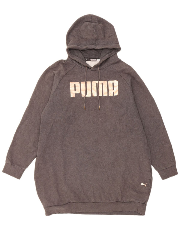 Женский удлиненный джемпер с капюшоном Puma UK 14, хлопок среднего серого цвета