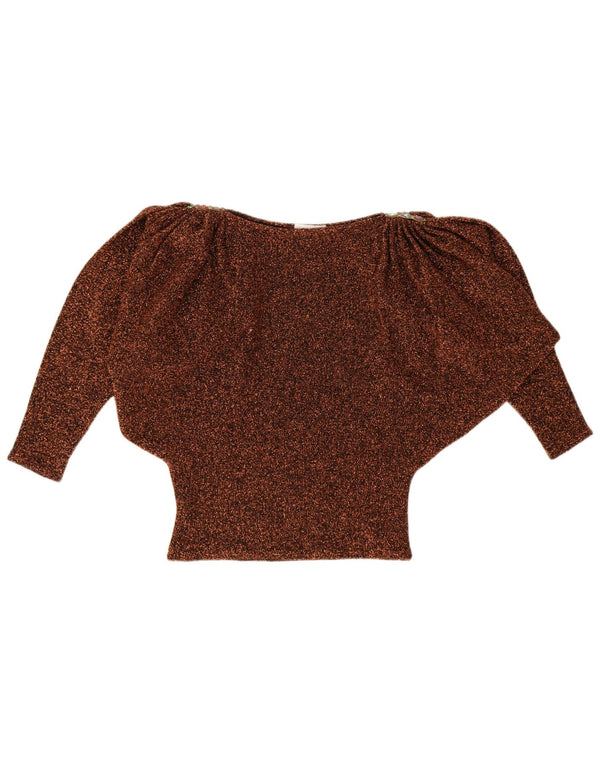 Винтажная женская блузка с рукавом «летучая мышь» с рукавом 3/4, топ UK 20, 2XL, коричневый в крапинку