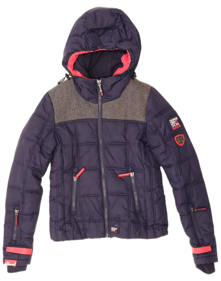 Женская лыжная куртка оверсайз с капюшоном Superdry UK 6 XS Темно-синий полиэстер