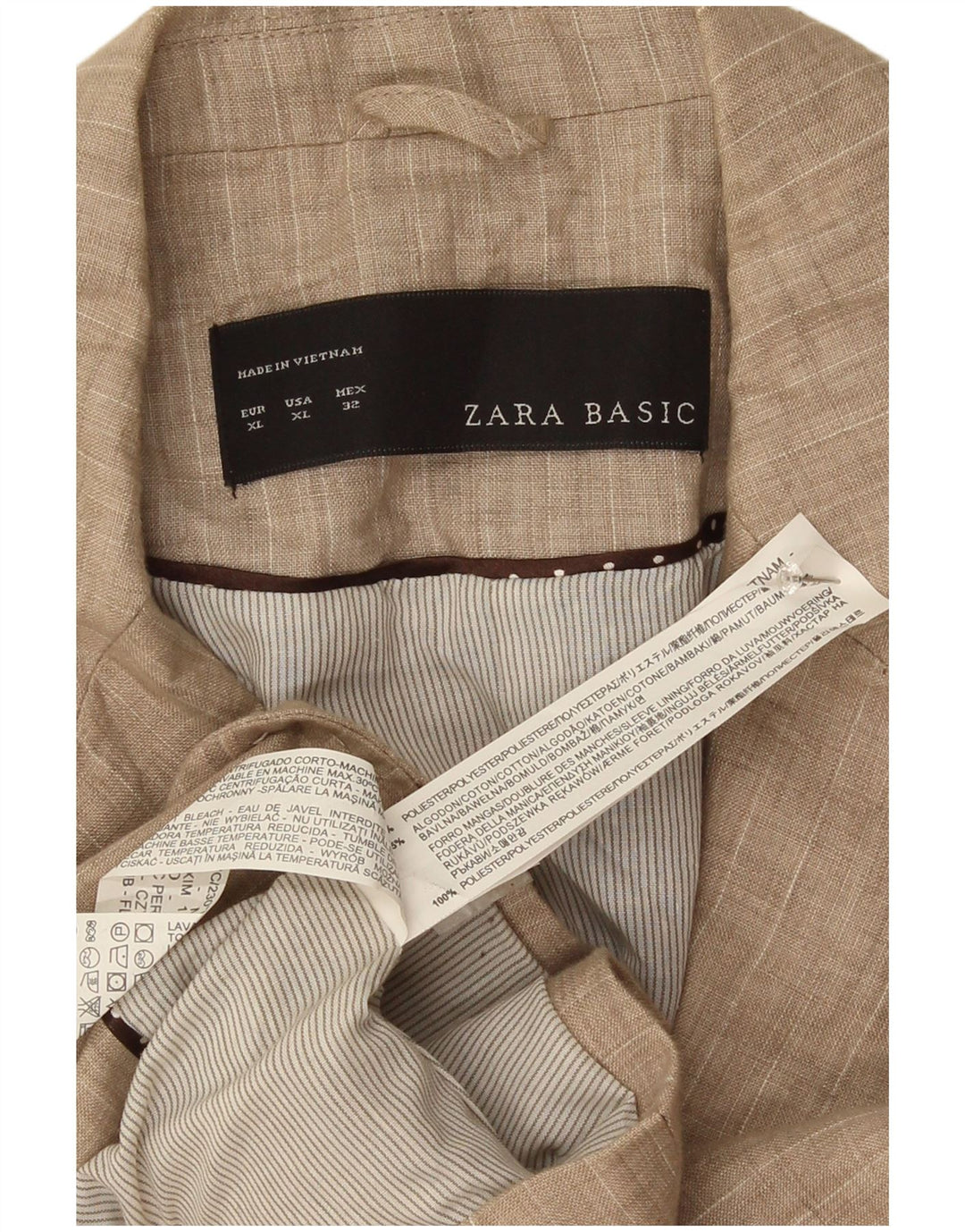 Женский пиджак Zara на 1 пуговице UK 18 XL, бежевый полиэстер в тонкую полоску