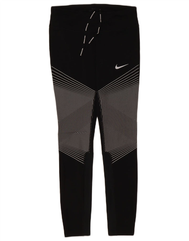 Женские леггинсы NIKE Dri Fit UK 10, маленькие черные полиэстер в тонкую полоску