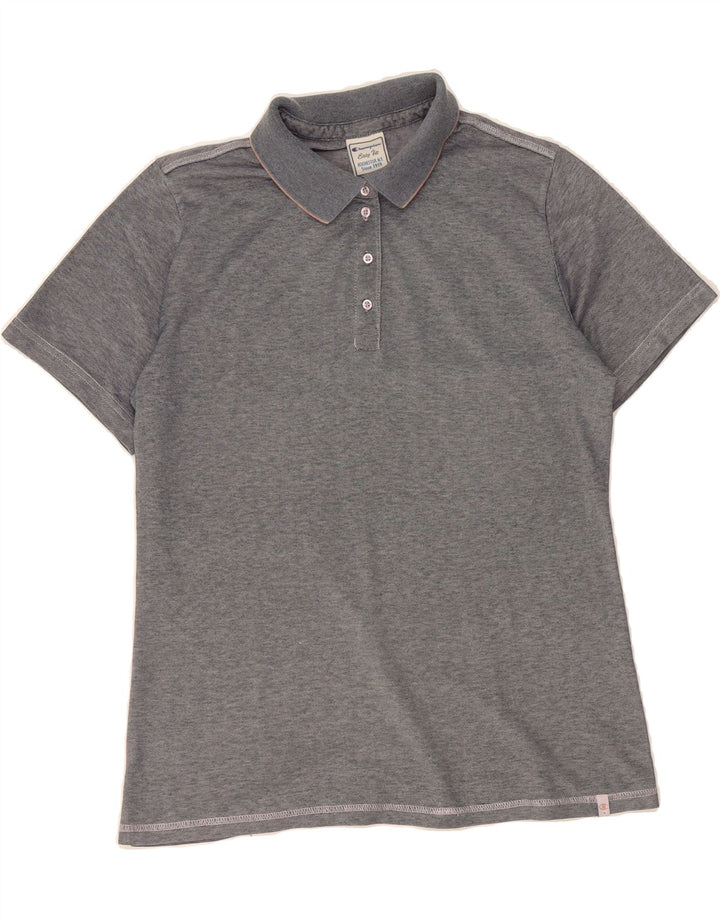 CHAMPION Womens Easy Fit Polo Shirt UK 14 Medium Grey Vintage Champion and Second-Hand Champion from Messina Hembry 
