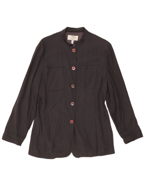 ARMANI JEANS Женский пиджак на 5 пуговицах UK 14 Большой Черный Вискоза