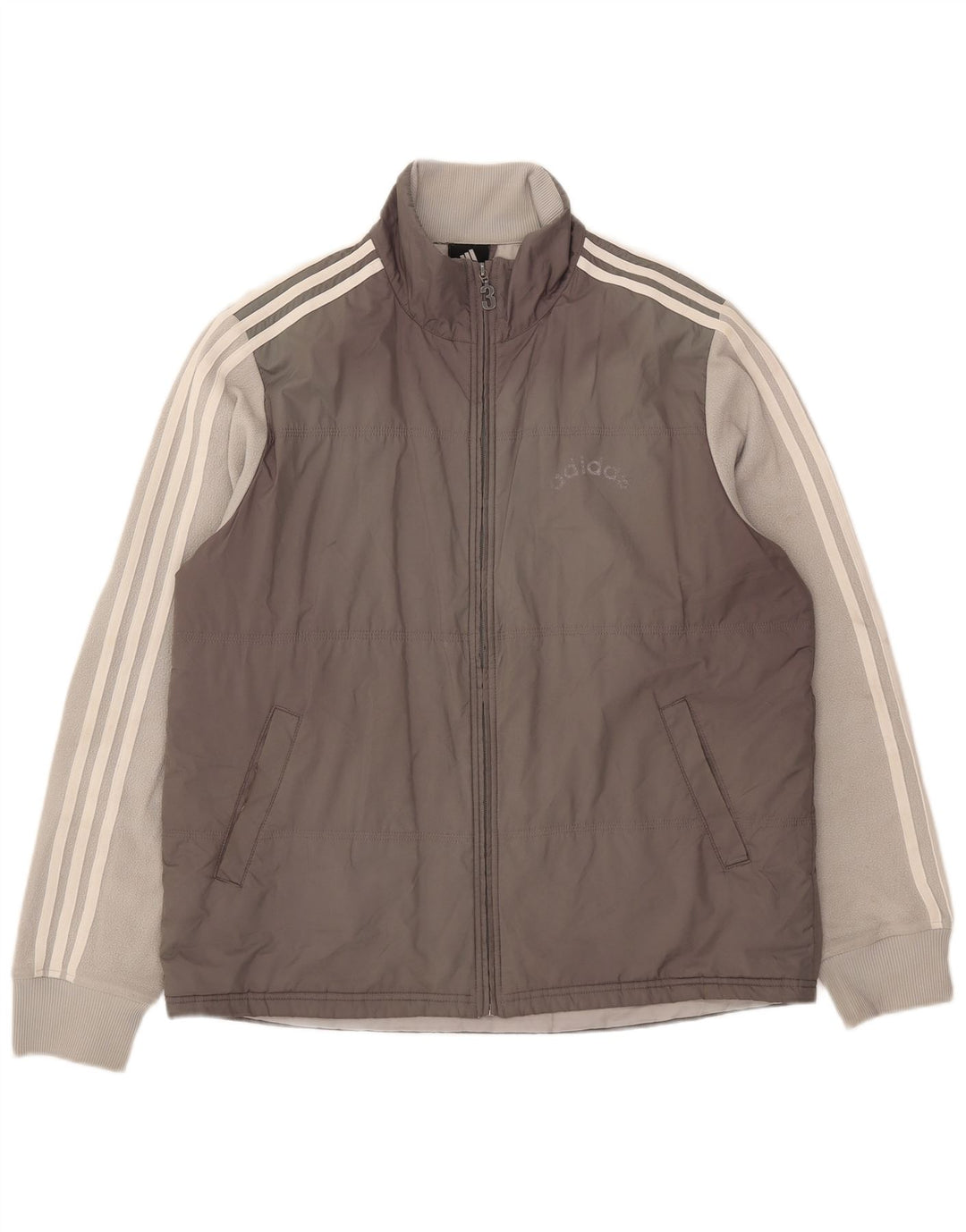 Мужская стеганая куртка Adidas UK 40, большая серая, полиэстер с цветными блоками