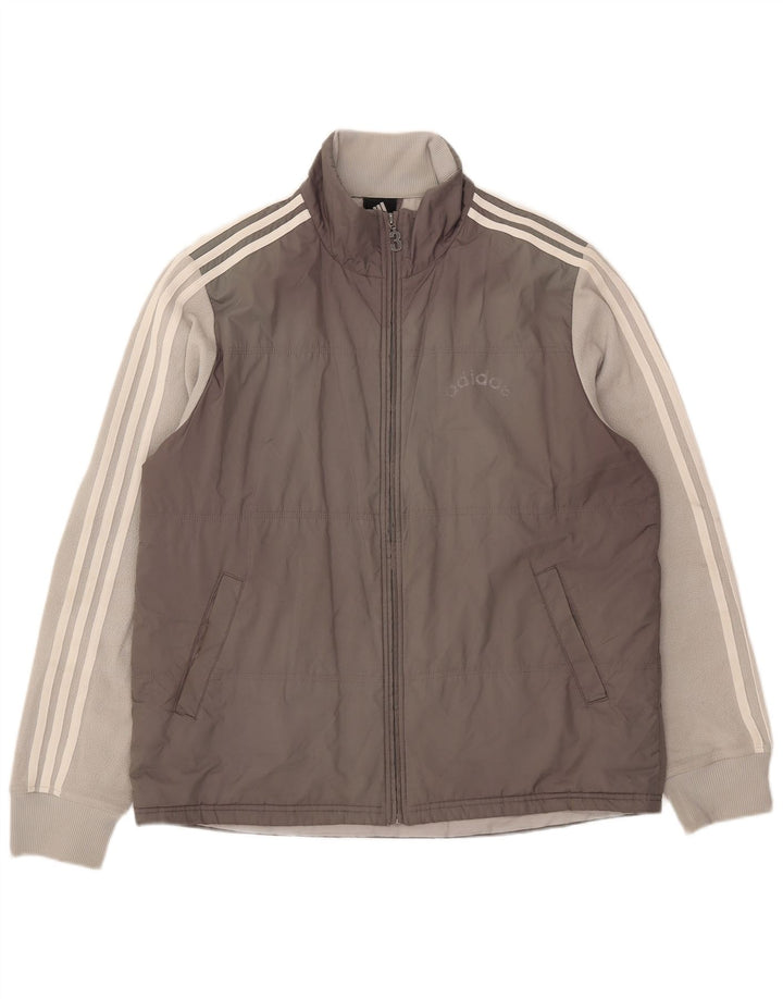 Мужская стеганая куртка Adidas UK 40, большая серая, полиэстер с цветными блоками
