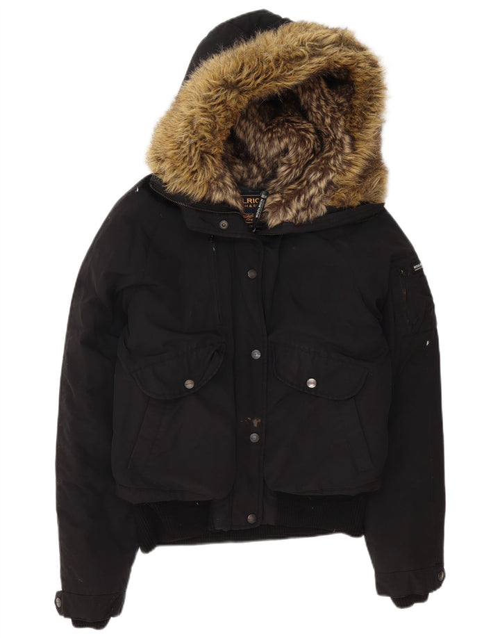 Женская утепленная куртка Woolrich с капюшоном UK 14, средний черный полиэстер