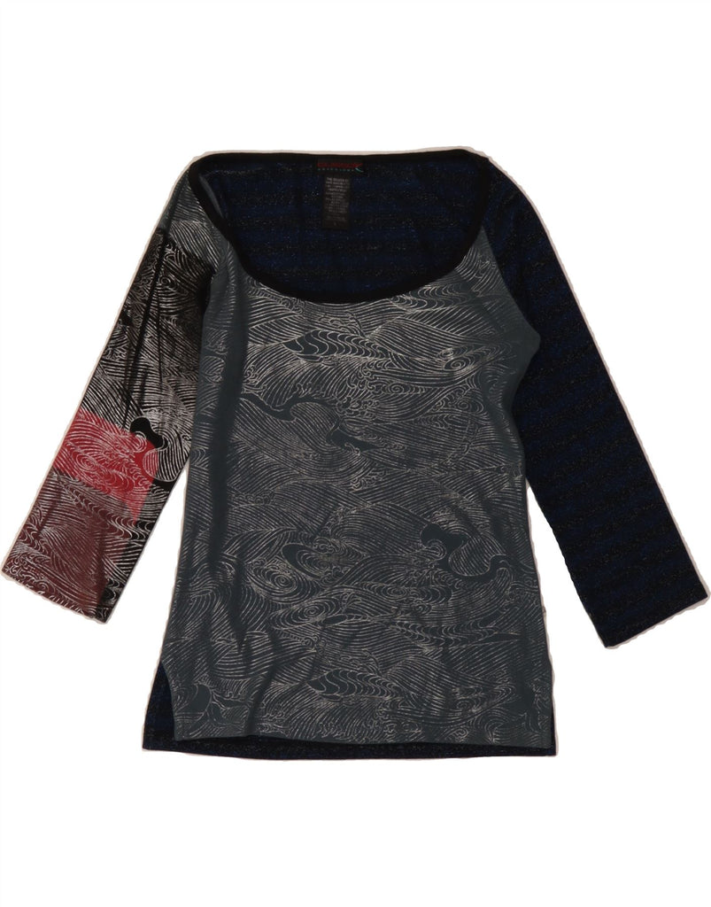 CUSTO BARCELONA Womens Graphic Top 3/4 Sleeve Size 1 Small Navy Blue Vintage Custo Barcelona and Second-Hand Custo Barcelona from Messina Hembry 