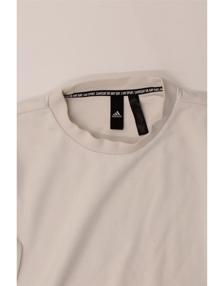 ADIDAS Mens Graphic Sweatshirt Jumper Medium White Cashmere Vintage Adidas and Second-Hand Adidas from Messina Hembry 