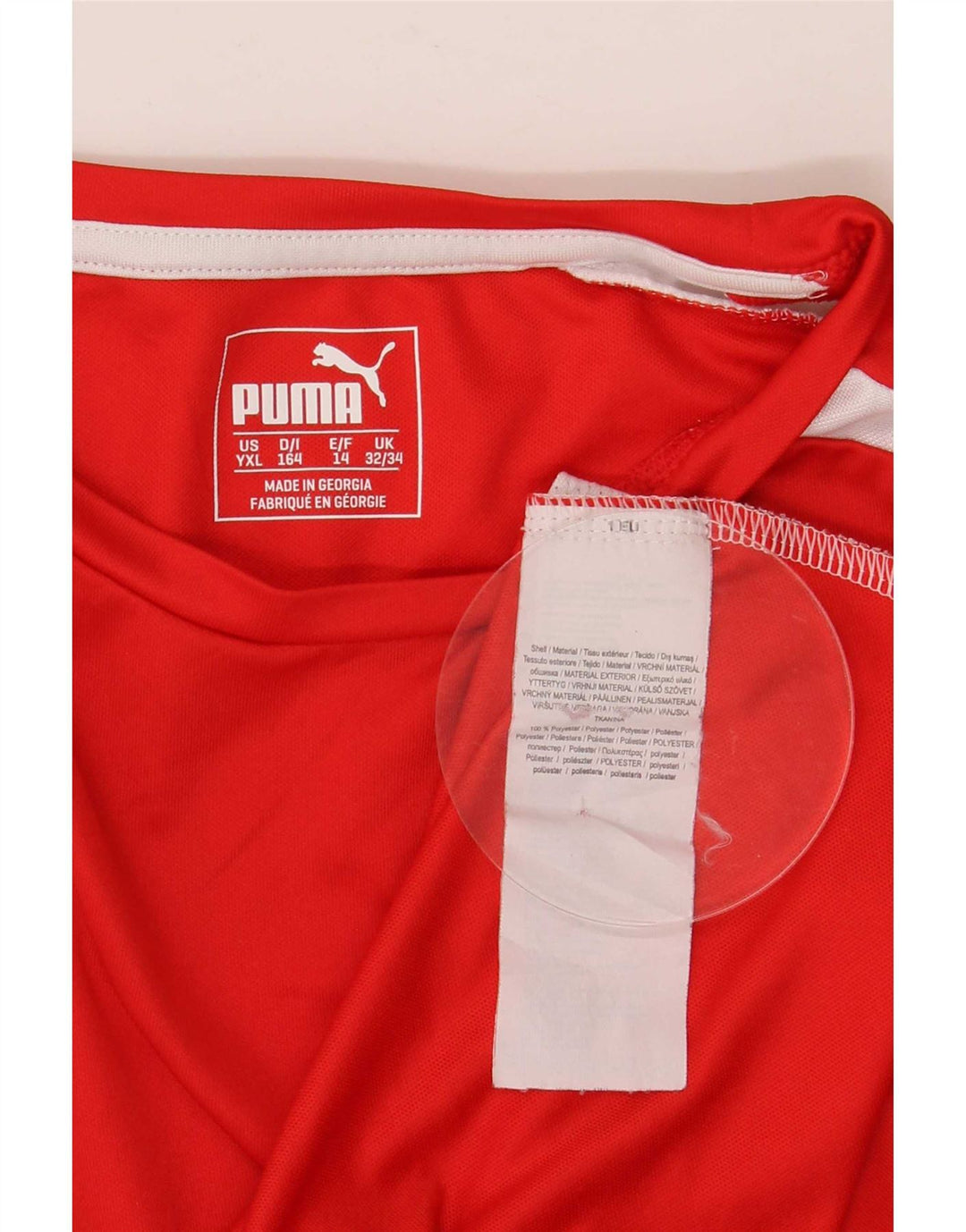 Футболка Puma для мальчиков, топ 13–14 лет, красный полиэстер с цветными блоками