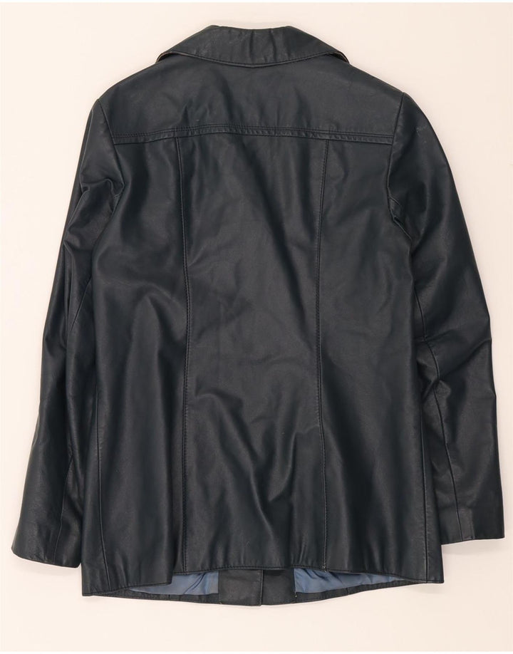 VINTAGE Womens Leather 4 Button Blazer Jacket UK 10 Small Navy Blue Vintage Vintage and Second-Hand Vintage from Messina Hembry 