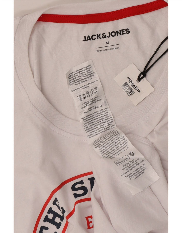 Мужская футболка с рисунком Jack & Jones, топ среднего размера, белый хлопок, хлопок
