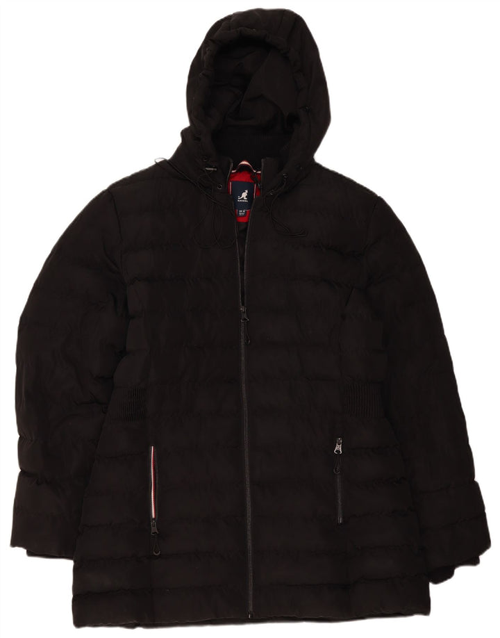 Женское стеганое пальто с капюшоном Kangol UK 16, большой черный полиэстер