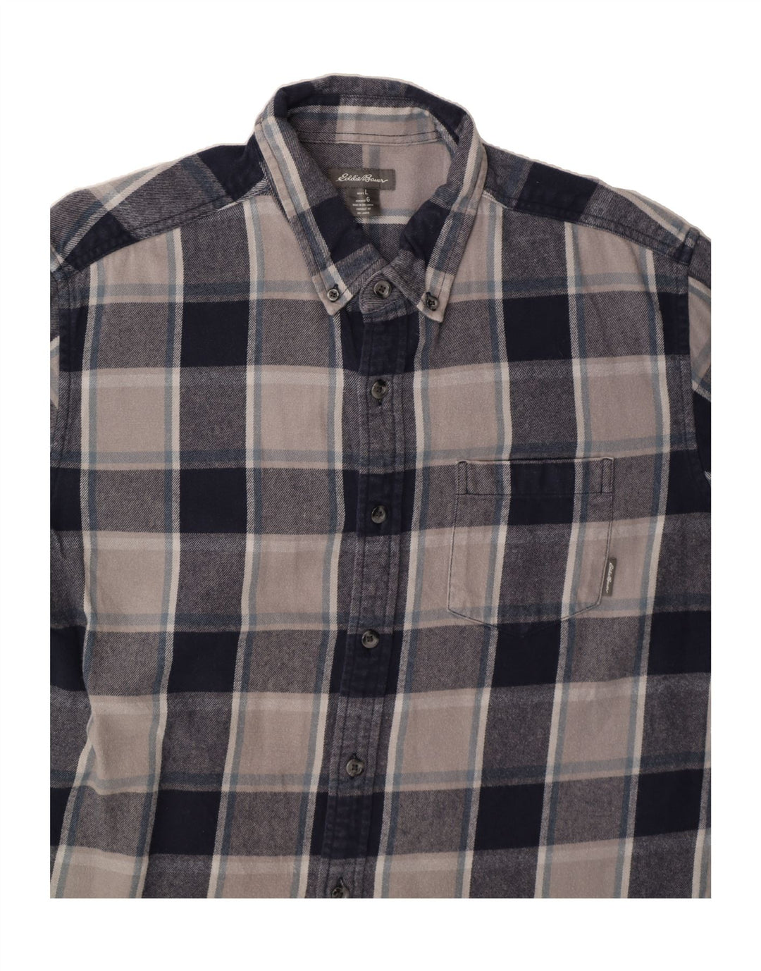 EDDIE BAUER Mens Flannel Shirt Large Navy Blue Check Polyester Vintage Eddie Bauer and Second-Hand Eddie Bauer from Messina Hembry 