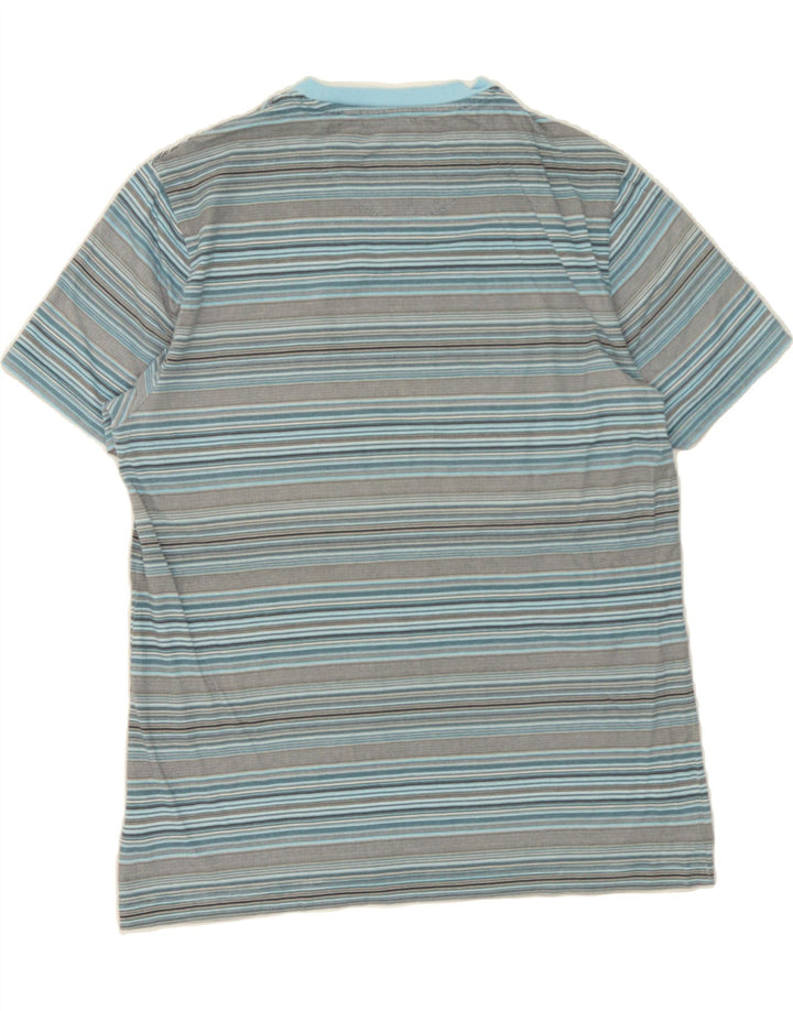 PENGUIN Mens T-Shirt Top Large Blue Striped Cotton Vintage Penguin and Second-Hand Penguin from Messina Hembry 