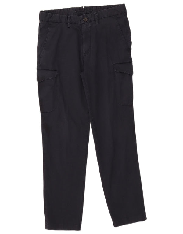 Massimo Dutti Mens Slim Cargo Trousers EU 38 Small W30 L29 Navy Blue Cotton