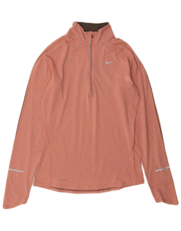 Женский спортивный костюм-пуловер с воротником на молнии Nike Dri Fit UK 10, маленький розовый
