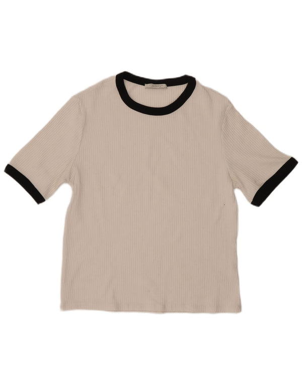 Женская футболка Zara Trafaluc Top UK 14, большая белая с цветными блоками