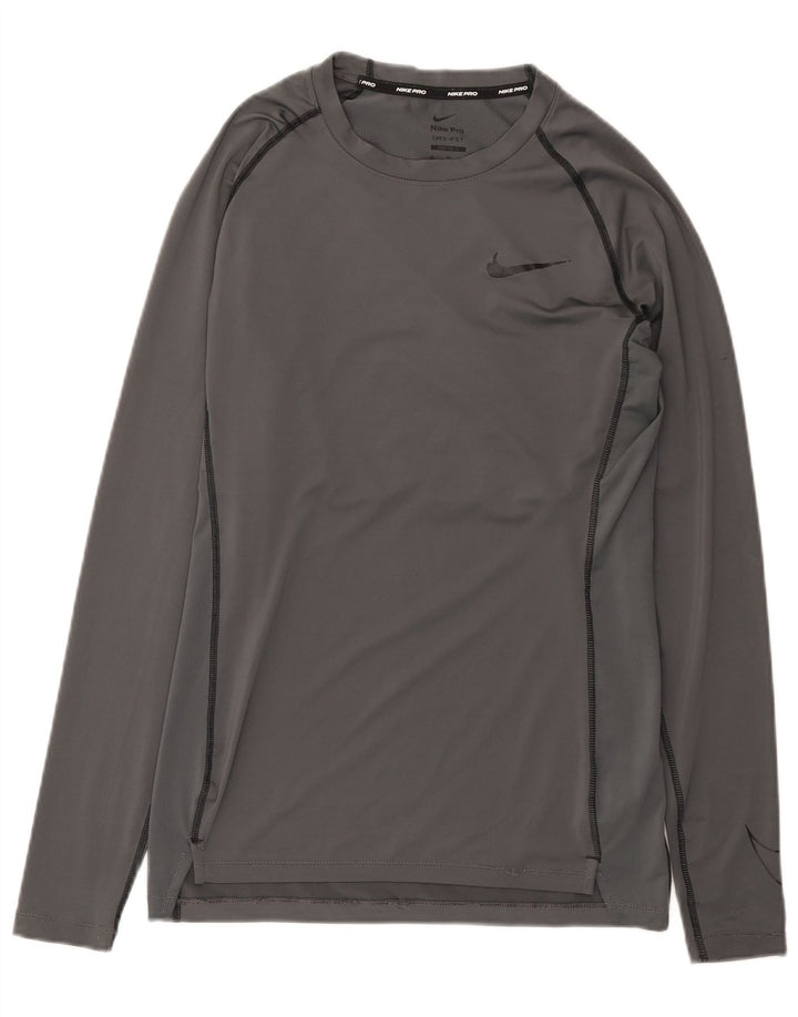Мужской топ Nike Dri Fit с длинным рукавом, средний серый полиэстер