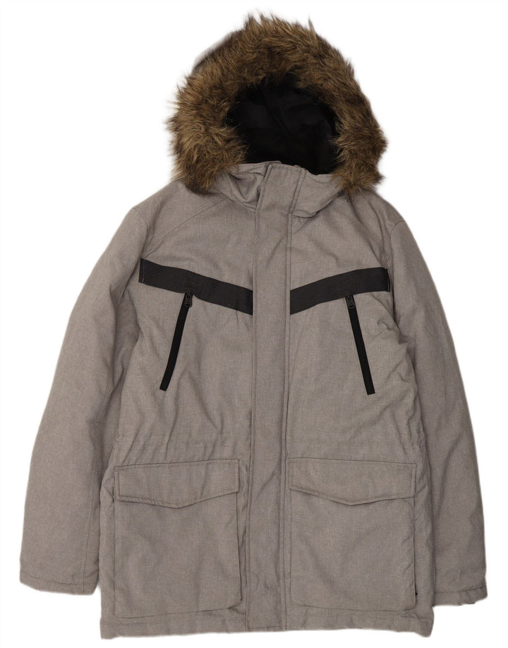 Мужская стеганая куртка Jack & Jones с капюшоном UK 40, большая серая, с цветными блоками