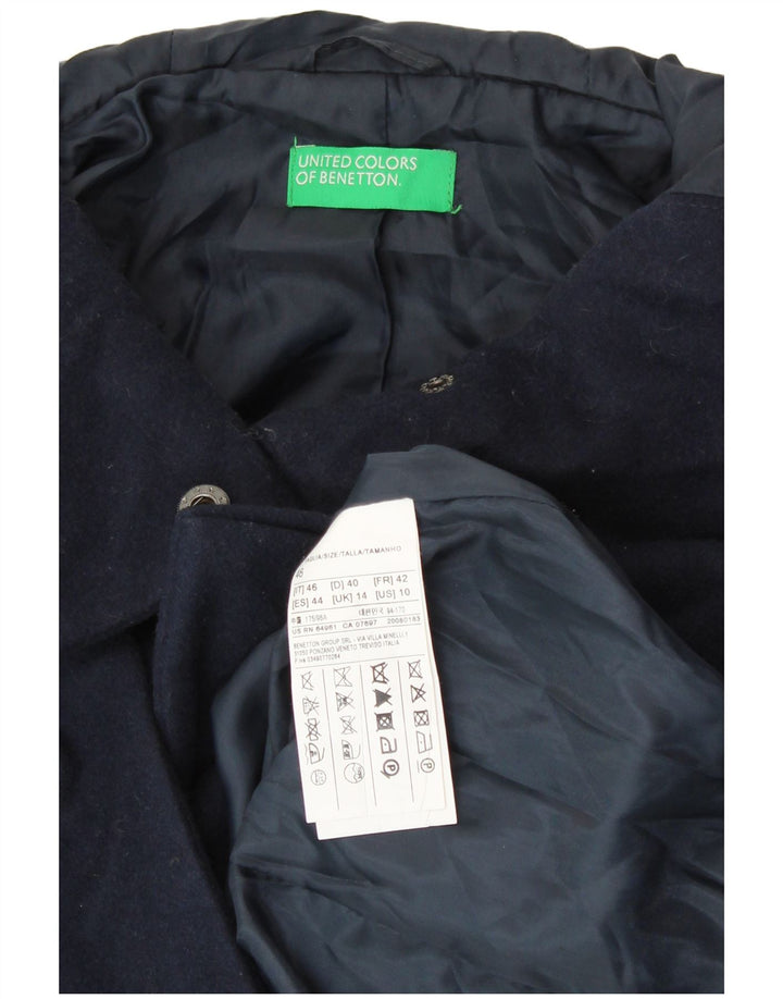 Женский дафлкот с капюшоном BENETTON UK 14, большой, темно-синий, шерсть