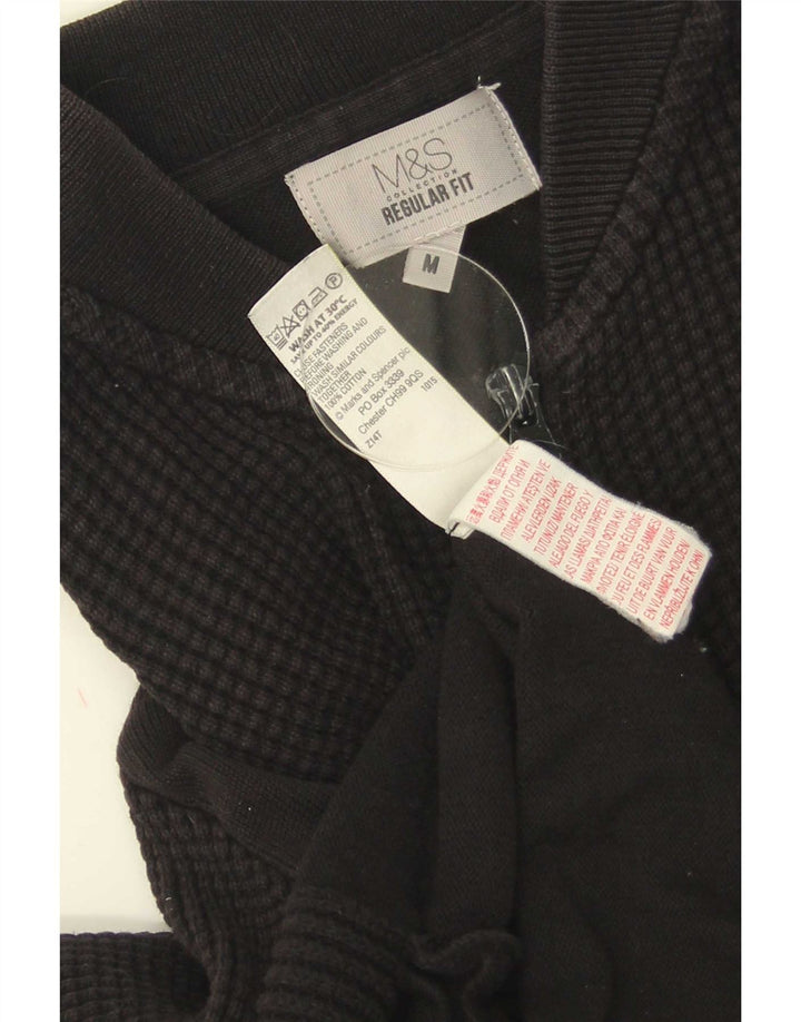 Marks & Spencer Mens Regular Fit Cardigan Sweater Medium Black Cotton