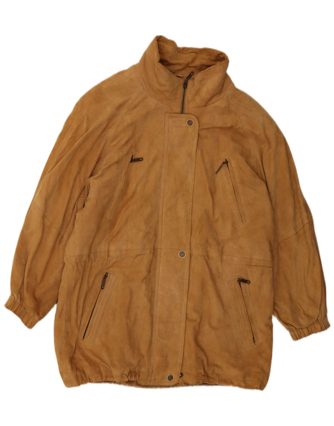 Винтажное женское замшевое пальто большого размера EU 38, кожа среднего коричневого цвета