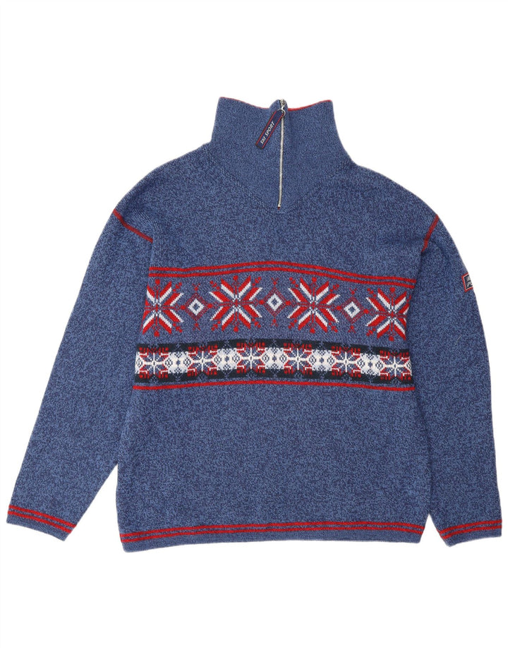 Мужской джемпер с воротником на молнии Angelo Litrico, средний синий цвет Fair Isle