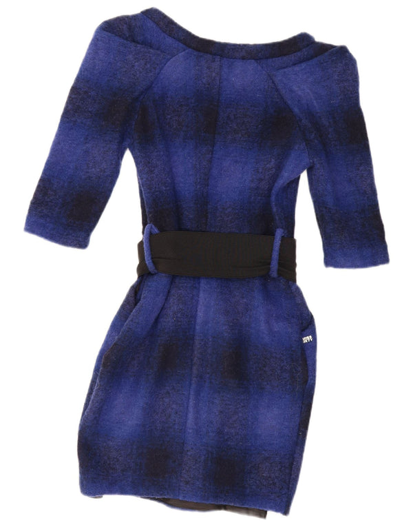 MISS SIXTY Womens 3/4 Sleeve Bodycon Dress UK 6 XS Blue Check Wool