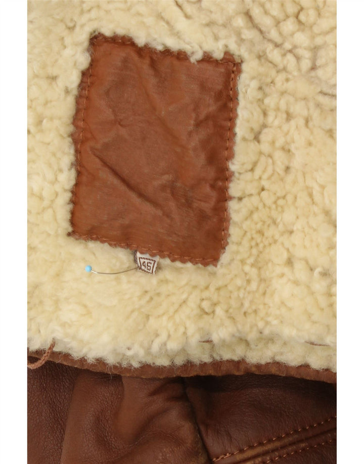 Винтажная мужская короткая дубленка свободного кроя IT 46 маленькая коричневая кожа