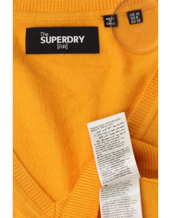SUPERDRY Женский свободный джемпер с V-образным вырезом UK 10, маленький желтый шерстяной