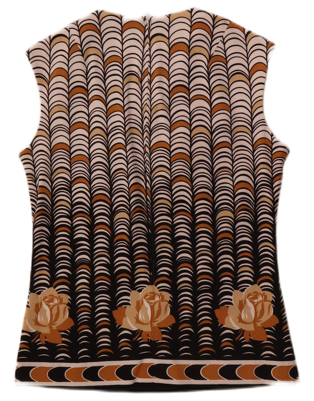 Винтажная женская блузка без рукавов Top IT 40, маленький бежевый полиэстер с геометрическим рисунком