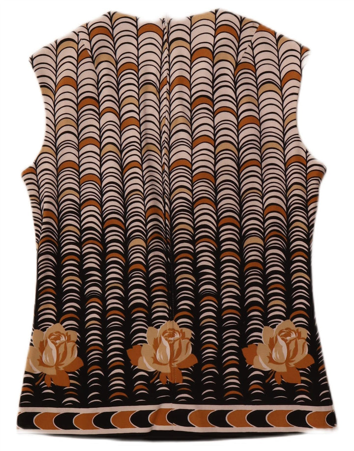 Винтажная женская блузка без рукавов Top IT 40, маленький бежевый полиэстер с геометрическим рисунком