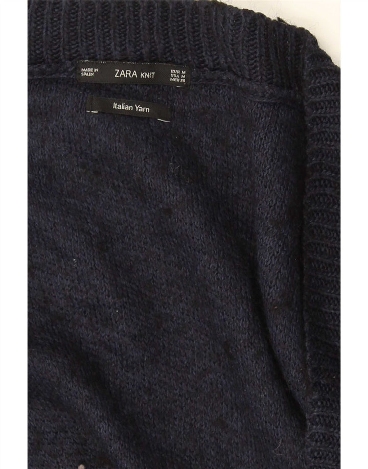 Женский свободный джемпер с v-образным вырезом Zara UK 14, средний темно-синий, в крапинку
