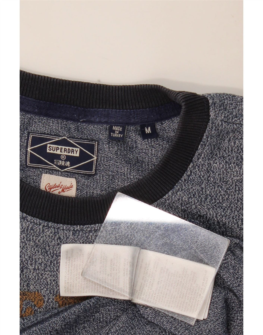 SUPERDRY Мужская футболка с рисунком Топ среднего размера, темно-синий, крапчатый, хлопок