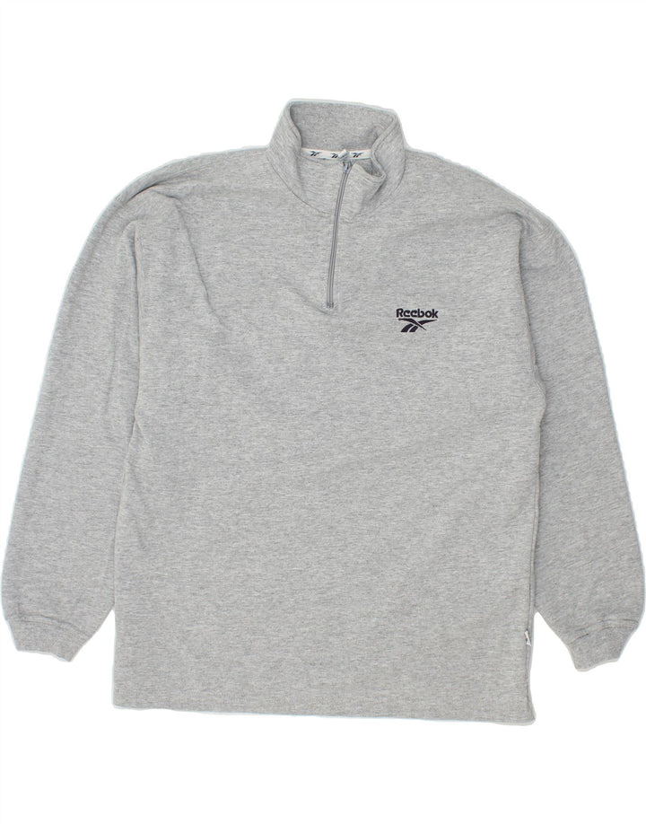 REEBOK Mens Zip Neck Sweatshirt Jumper Small Grey Cotton Vintage Reebok and Second-Hand Reebok from Messina Hembry 