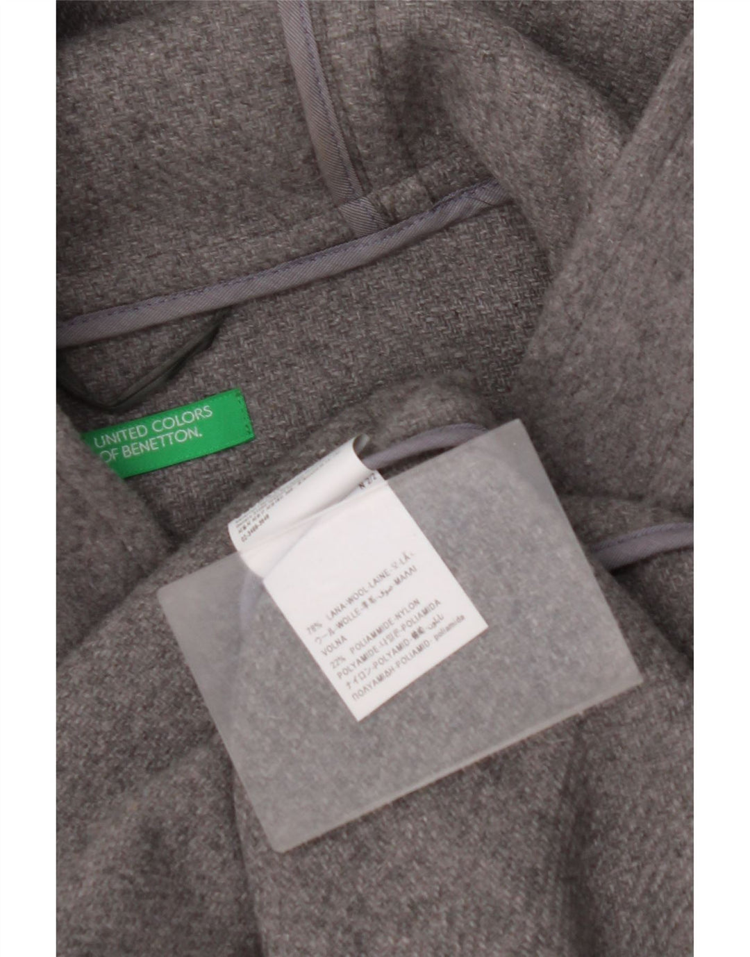 Мужской дафлкот с капюшоном BENETTON UK 42 XL, серый, шерсть
