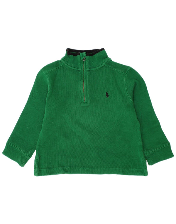POLO RALPH LAUREN Boys Zip Neck Jumper Sweater 2-3 Years Green Cotton