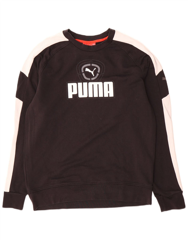 Мужской свитшот с рисунком Puma, большой черный хлопковый джемпер с цветными блоками