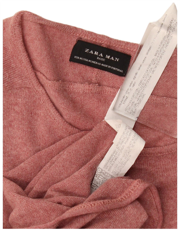 Мужской топ ZARA из хлопка с длинным рукавом среднего розового цвета